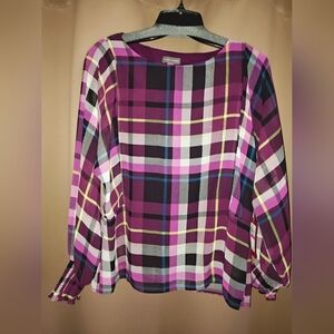 Ninety Plaid Blouse - Purple, Pink, Black